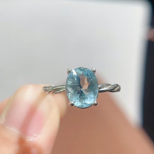 【地质大学】天然海蓝宝戒 指晶体干净，s925银镶嵌补礼物圣诞节