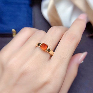 【中国地质大学】糖塔芬达石榴石戒指，主石：6*6mmm，精工925银