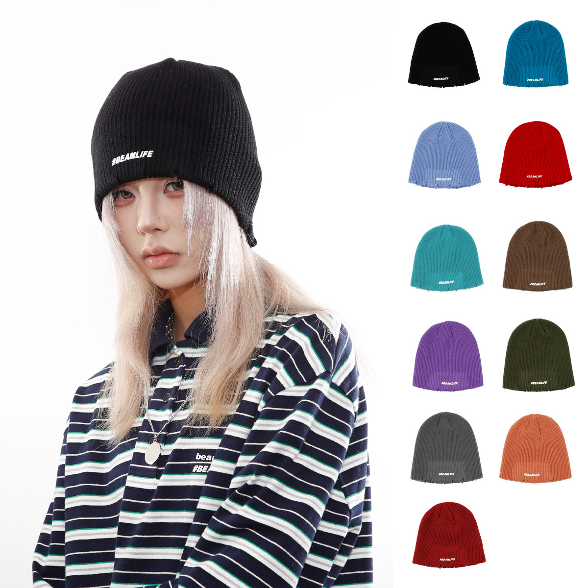 原创设计秋冬破洞保暖韩系毛线帽