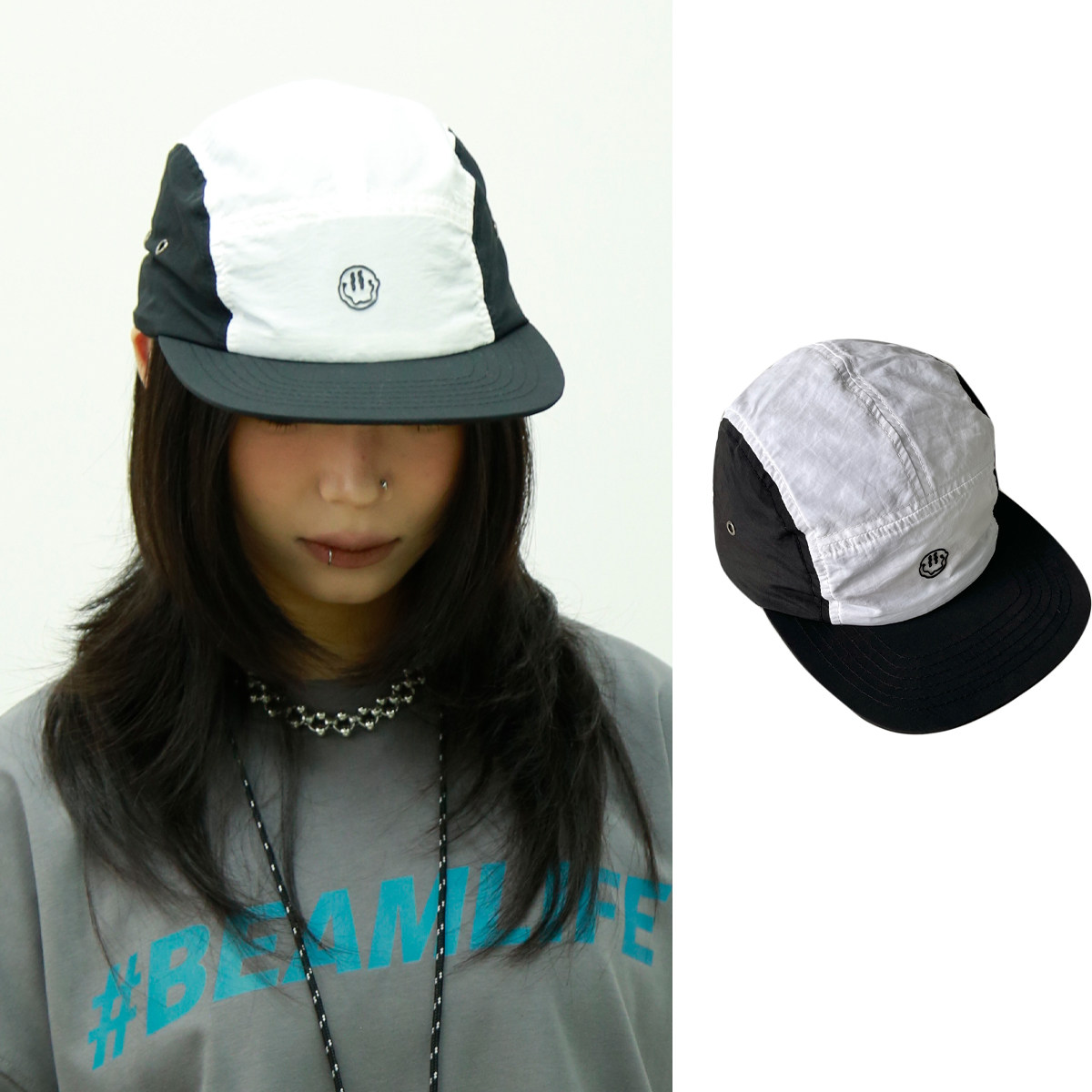 BEAMLIFE拼色春夏笑脸拼色棒球帽遮阳防晒潮牌速干鸭舌帽男女同款