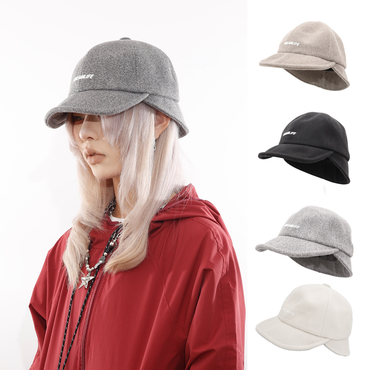BEAMLIFE25AW秋冬原创毛呢前后帽檐鸭舌帽子男女英伦日系棒球帽子,服饰配件/皮带/帽子/围巾,帽子,淘宝优惠券,粉丝福利购,淘宝优惠卷
