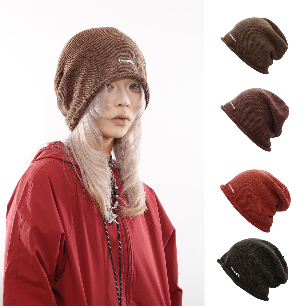 秋冬氛围感日系复古做旧感堆堆帽