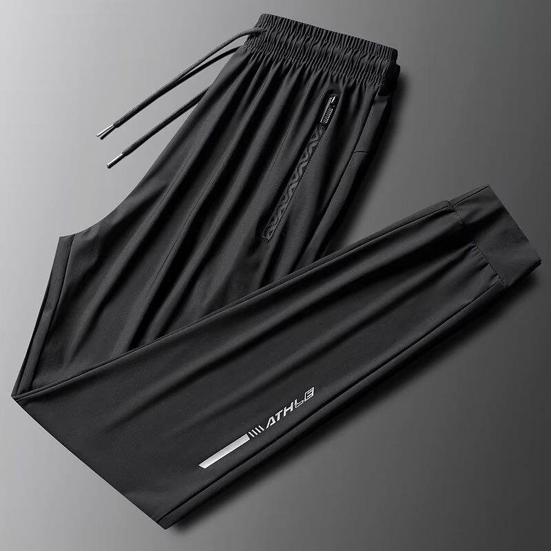 夏季薄款速干长裤男士冰丝弹力健身宽松特大码休闲运动登山裤子