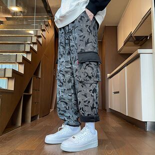 春秋男士休闲裤多口袋工装裤男式迷彩裤复古大码长裤潮男青年裤子