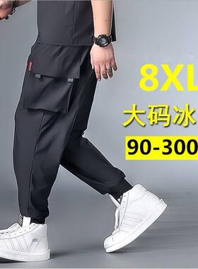夏季工装裤男宽松加肥加大运动裤男潮牌胖子裤子男胖人薄款休闲裤