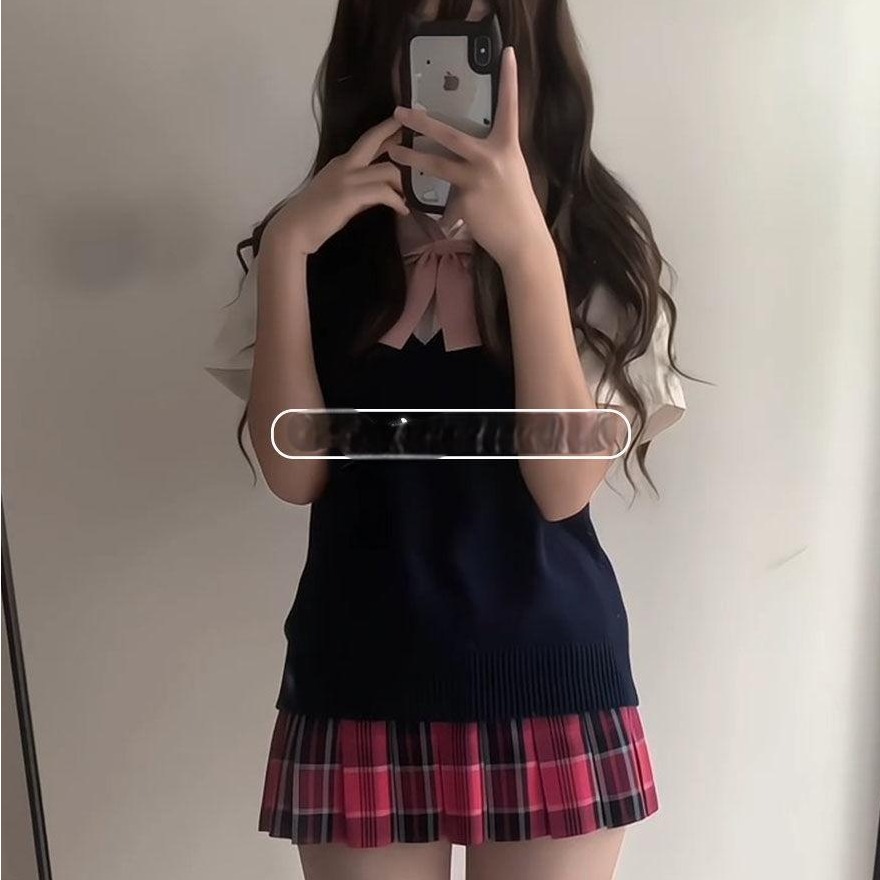套装jk制服套装夏季短袖衬衫叠穿背心马甲百搭高腰小玫裙四件套