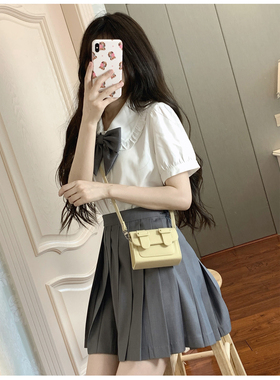 白色花边娃娃领短袖衬衫夏季JK制服裙套装日系甜美学院班服衬衣女