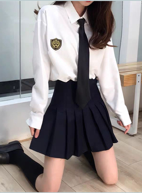 白衬衫女制服秋冬长袖日系jk领带衬衣学生毕业学院风班服衬衫套装