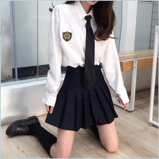 白衬衫女制服秋冬长袖日系jk领带衬衣学生毕业学院风班服衬衫套装