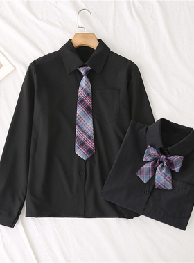 基础款jk长袖黑色衬衫女春秋内搭白色上衣日系少女感学生雪纺衬衣