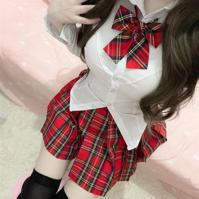 海岸线【小小辣椒】正品JK制服红色国风款格子百褶裙可爱学生半身图片