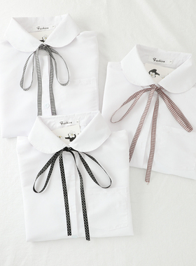 JK制服衬衫女长袖2021春秋新款宽松学生学院风蝴蝶结白色衬衣上衣