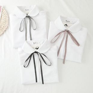 宽松学生学院风蝴蝶结白色衬衣上衣 2021春秋新款 JK制服衬衫 女长袖