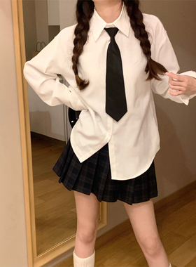 JK制服衬衫女长袖2023新款宽松学生白色衬衣打底上衣秋冬套装裙潮