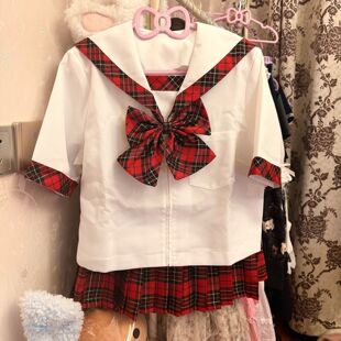 三件套新款 JK制服学院风短裙套装 萌款 女 复刻苏格兰水手服红格款