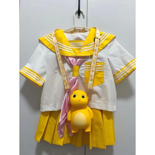 JK制服水手服黄色中间服校供夏季套装百褶裙软妹短袖上衣三件套