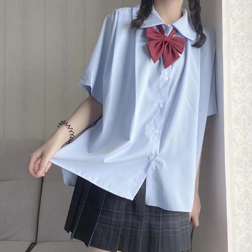 jk夏季新款蓝色小众风短袖衬衫