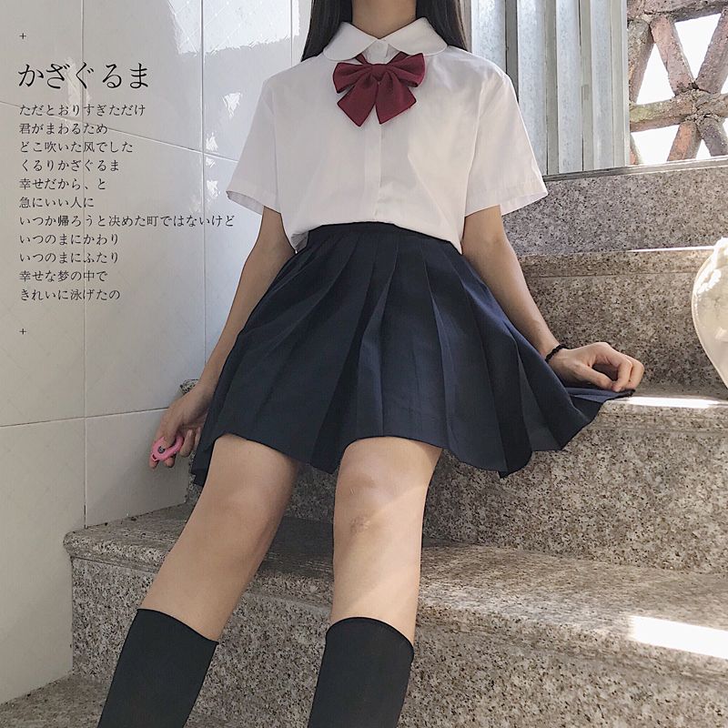 2020放学来玩吧 夏丸襟角襟jk制服白衬衫女短袖衬衣+蝴蝶结花学生 女装/女士精品 衬衫 原图主图