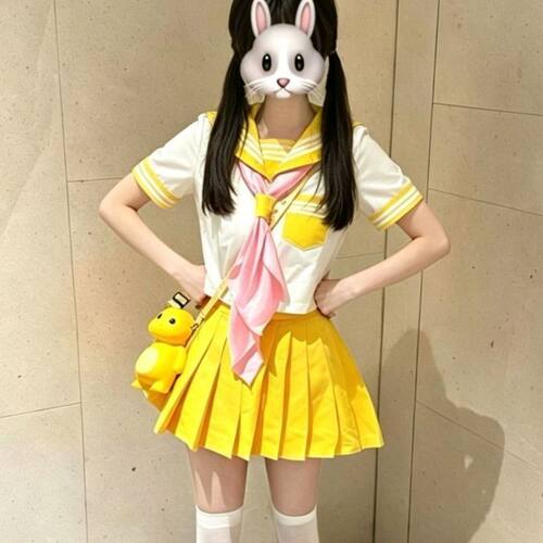 新款黄色三本JK制服短袖衬衫水手服软妹JK套装穿搭学院风三件套