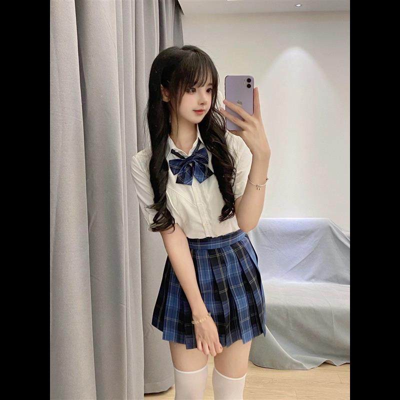 jk制服套装纯欲基础款收腰短袖衬衣学院风上衣辣妹风衣白色女衬衫