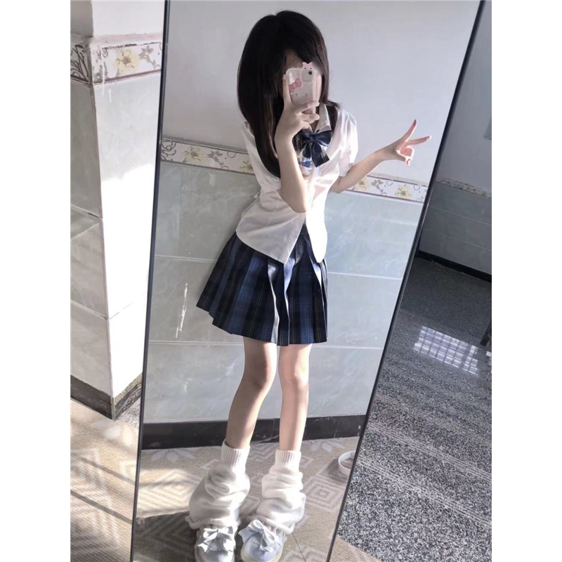 日系jk制服收腰衬衫上衣女短袖原创学院风泡泡袖白色衬衣jk套装