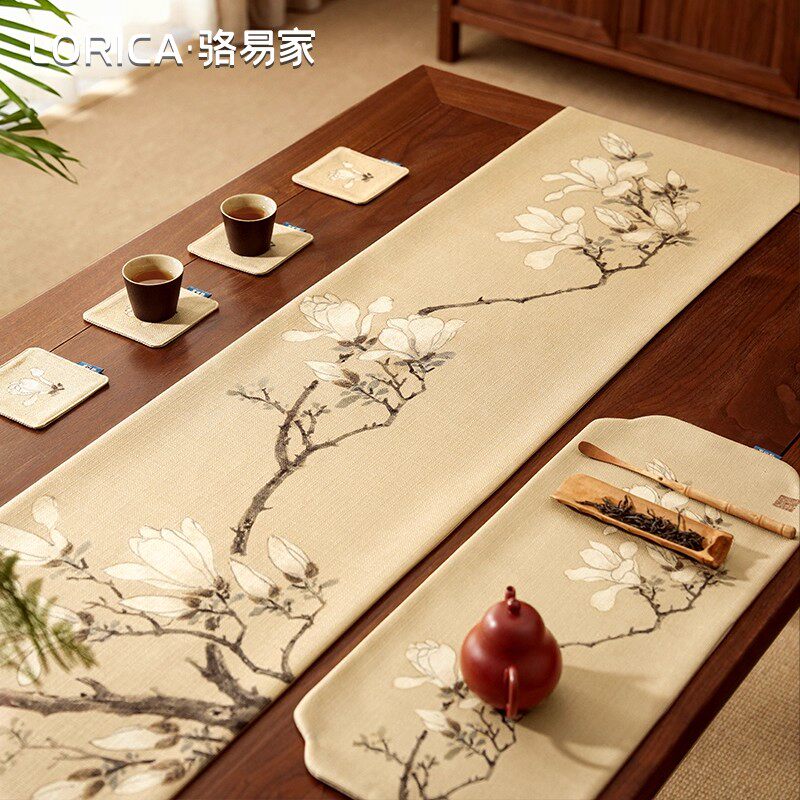 玉兰花防水桌旗中式禅意图片