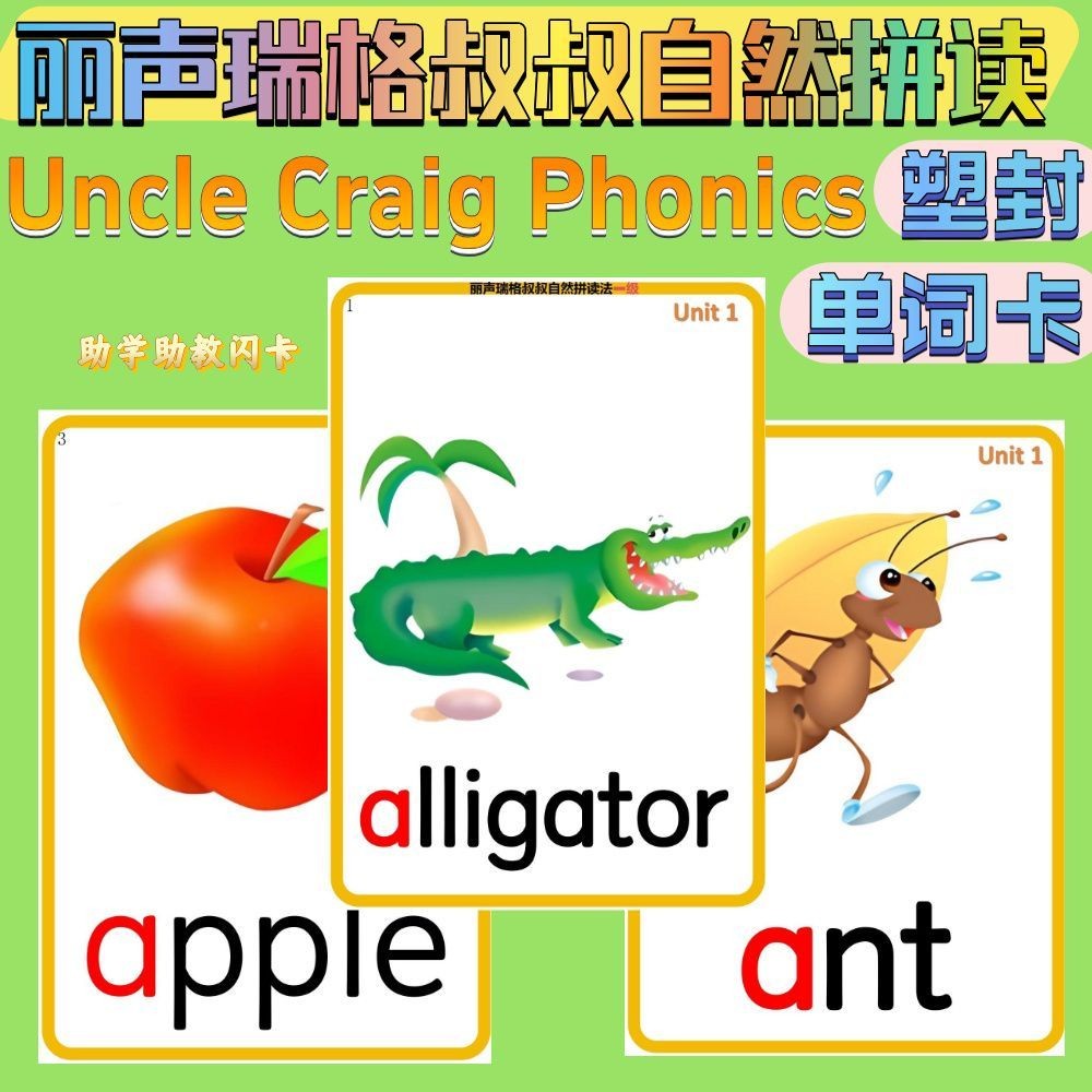 丽声瑞格叔叔自然拼读闪卡英语单词卡片塑封儿童早教教学教具