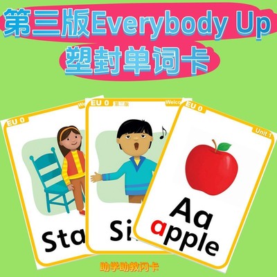 牛津第三版Everybody Up英文新版EU塑封英语单词卡早教教具闪卡