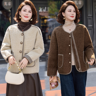 妈妈秋冬季颗粒绒保暖毛呢外套洋气中老年女冬装时尚羊羔绒上衣服