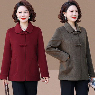 毛呢外套50岁中老年女装 短款 高贵双面呢大衣 国风妈妈春装 2026新款
