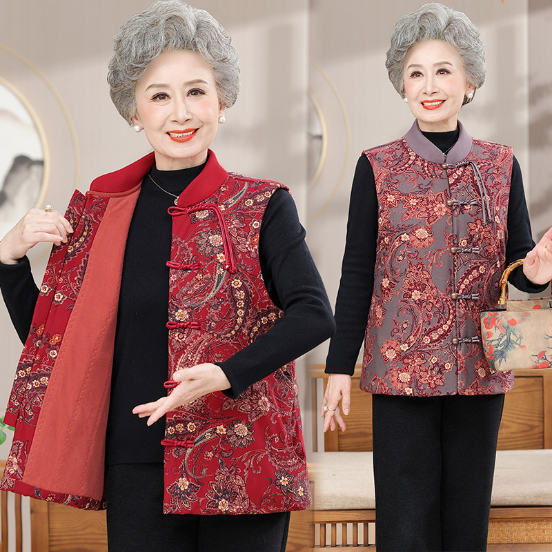 中老年人秋装马夹外套女奶奶上衣妈妈宽松马甲中国风春秋唐装背心