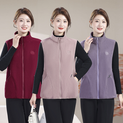 2025新款摇粒绒马甲女款加绒加厚中老年女装坎肩外套秋冬季妈妈装