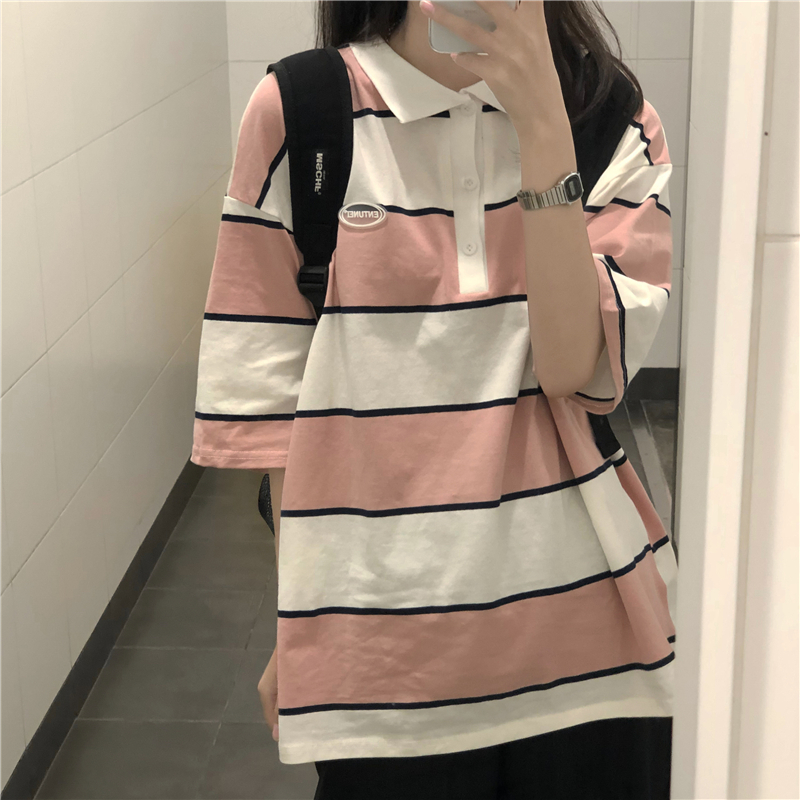 Real Price vintage contrast stripe short sleeve shirt