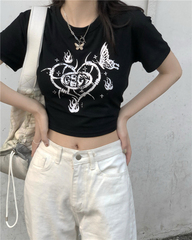 實拍實價愛心蝴蝶修身短款露臍