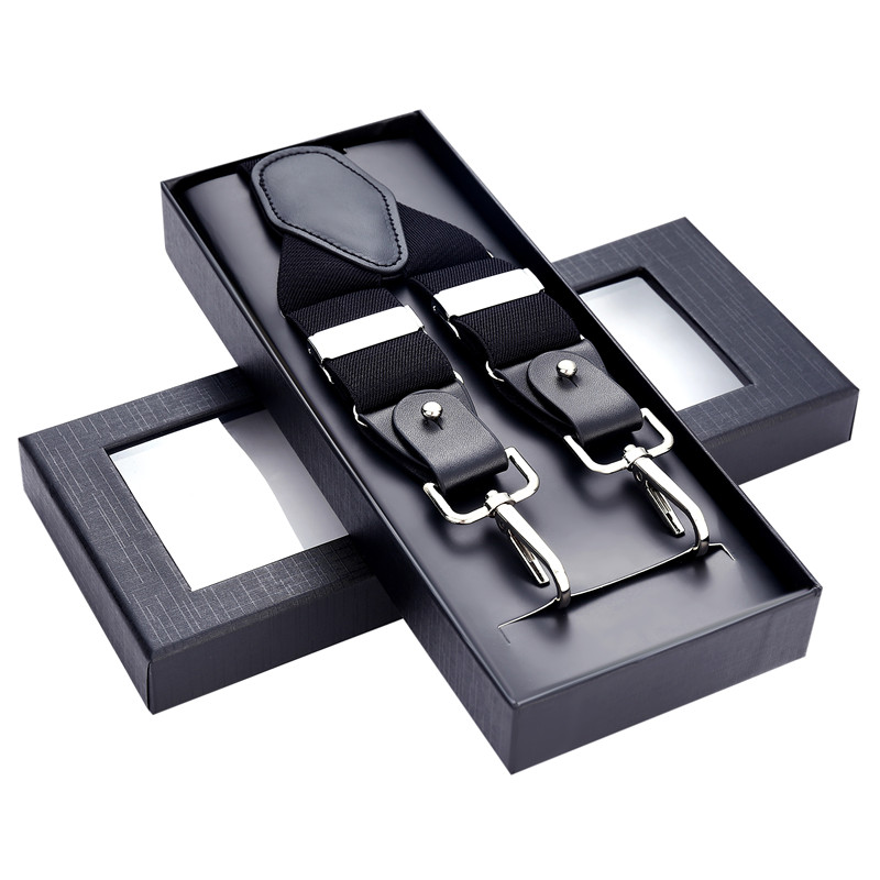 男士背带夹裤子挂钩背带吊带黑色3.5cm男式老人胖子西裤松紧肩带