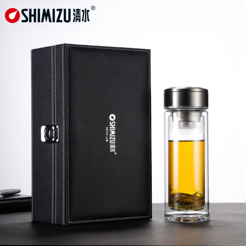 清水双层玻璃杯男女便携带过滤透明水杯高档礼品礼盒装商务泡茶杯