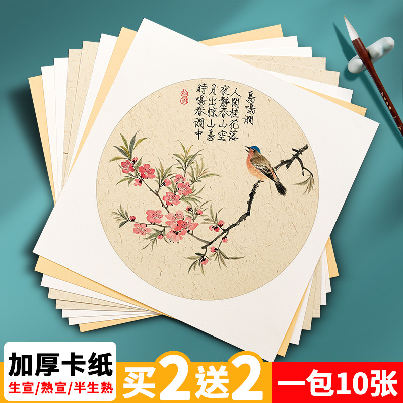 崇星国画卡纸镜面纸生宣熟宣半生熟绘画作品书法专用生宣纸外方内圆毛笔美术初学者半熟画画空白镜片圆练习纸