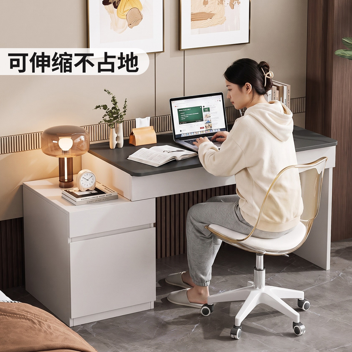 卧室桌子带抽屉伸缩书桌电脑桌