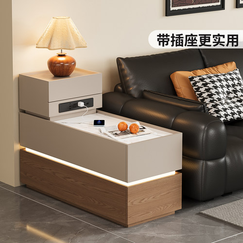 中古风沙发边几沙发边柜带插座