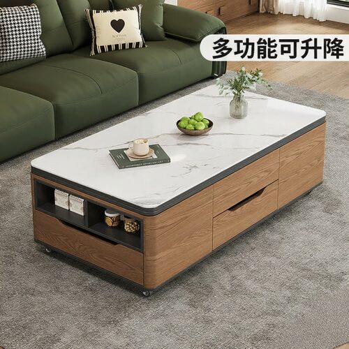 升降茶几餐桌二合一饭桌一体两用客厅实木可移动折叠多功能茶几桌
