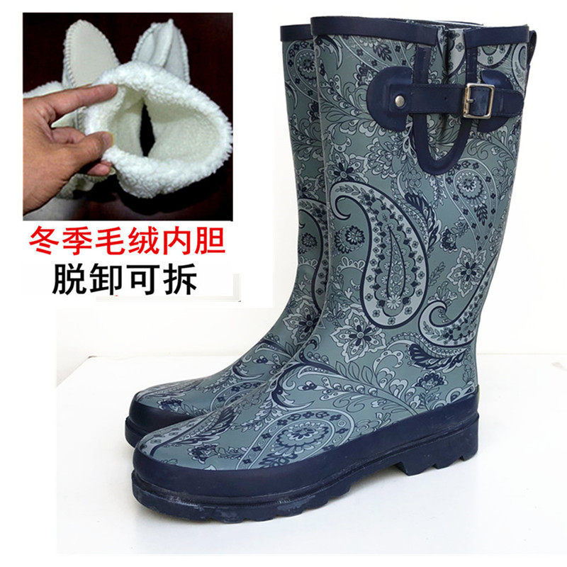 外贸雨鞋女橡胶雨靴柔软中筒水鞋防水靴秋冬加绒处理瑕疵时尚舒适