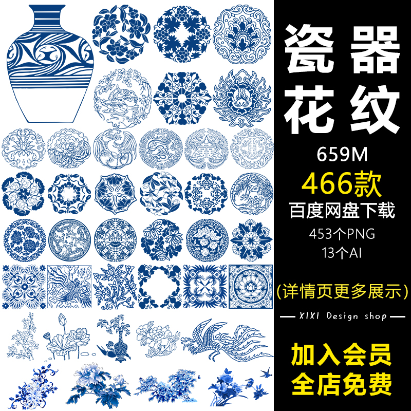 zp17中式传统青花瓷花纹景德镇陶瓷纹路花瓶瓷碗瓷器纹理免抠素材