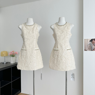 oshea 羽毛感 法式千金风连衣裙女2025新款夏季重工显瘦无袖a字裙