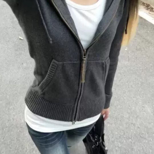 复古灰色连帽衫针织开衫女秋季拉链小个子修身毛衣外套设计感上衣