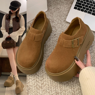 【真皮】欧洲站爆款松糕厚底勃肯棉鞋女款2025新款小个子增高