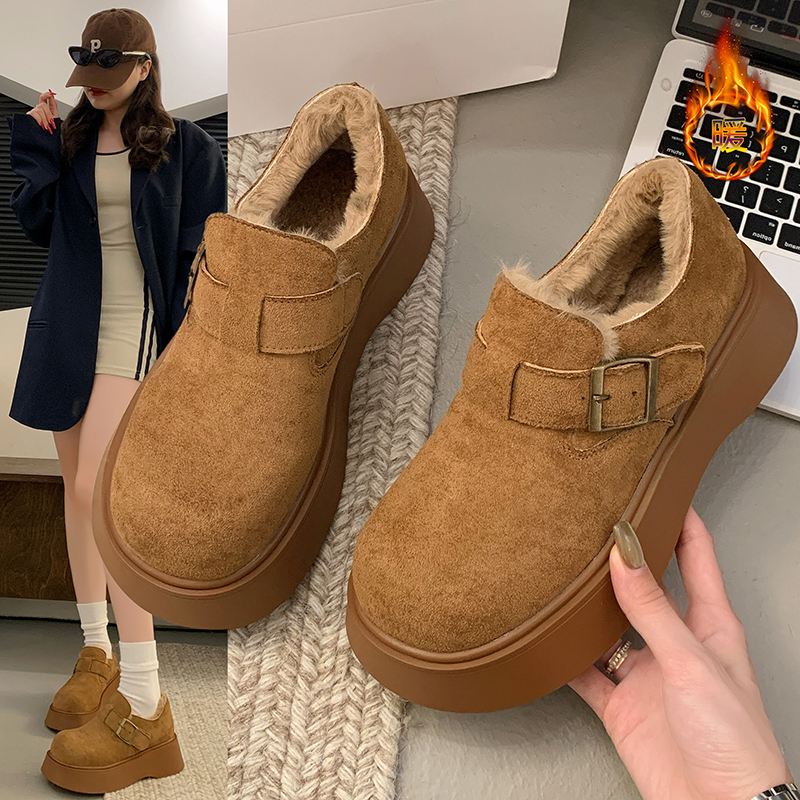 【真皮】爆款松糕厚底加绒勃肯棉鞋女款2025新款小个子增高