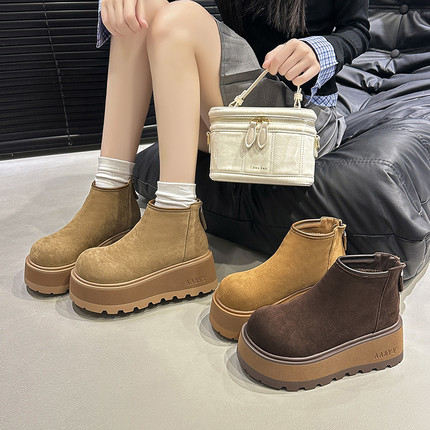 真皮7CM厚底增高勃肯鞋鞋子女款爆款2025新款切尔西后小短靴