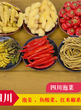 泡菜合集四川坛子泡什锦鱼酸菜胭脂豇豆泡椒青红小米辣姜农家川味