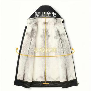 毛毛袖十字貂内胆中长款派克服加厚御寒水貂保暖皮大衣男环保皮草