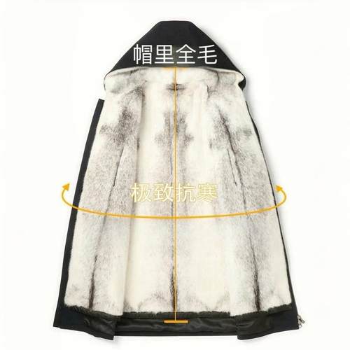毛毛袖十字貂内胆中长款派克服加厚御寒水貂保暖皮大衣男环保皮草